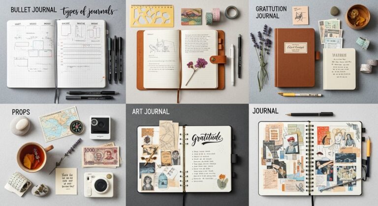 Featured illustration of different journals for women's lifestyle, self-care and planning