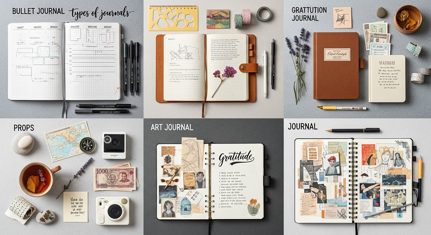 Featured illustration of different journals for women's lifestyle, self-care and planning