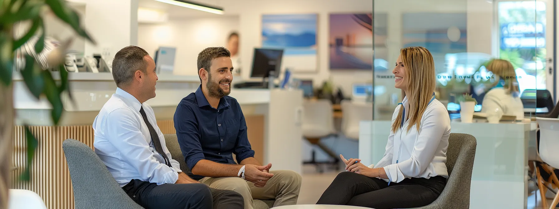 business professionals engaged in discussion at a dental clinic in north brisbane.