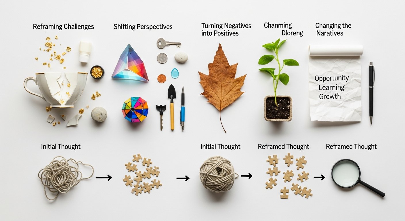 Featured illustration of a woman practicing cognitive reframing for mental wellness (women's lifestyle)